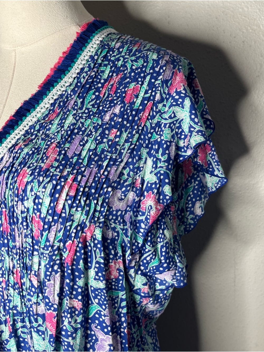 NEW Poupette St Barth Floral Lace Trim Sasha Mini Dress in Blue Clary Boho Chic - Picture 5 of 11